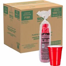 Solo 16 oz Plastic Cold Party Cups 16 fl oz - Red - Polystyrene, Plastic - Party, Cold Drink - 50/Pack - 20 / Carton