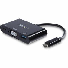 StarTech.com USB-C to VGA Multifunction Adapter with Power Delivery and USB-A Port for Tablet PC, Notebook - 60 W - USB Type C - 3 x USB Ports - 3 x USB 3.0 - USB Type-C - VGA - Thunderbolt - Wired