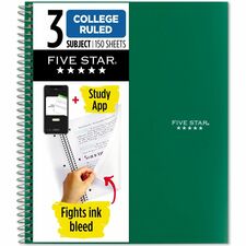 Five Star College Ruled 3 - subject Notebook - Letter 150 Sheets - Wire Bound - College Ruled Front Ruling - Letter - 8 1/2" x 11" Sheet Size - Green Kraft Cover - 1 Each