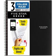 Five Star College Ruled 3 - subject Notebook - Letter 150 Sheets - Wire Bound - College Ruled Front Ruling - Letter - 8 1/2" x 11" Sheet Size - Black Kraft Cover - 1 Each