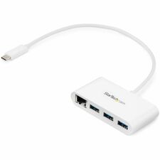 StarTech.com 3-Port USB-C Hub with Gigabit Ethernet - USB-C to 3x USB-A - USB 3.0 Hub - White USB 3.2 (Gen 1) Type C - External - 3 USB Port(s) - 1 Network (RJ-45) Port(s) - UASP Support - PC, Mac, Linux