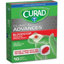 Curad Blood Stop Gauze Packets 1" Width x 1" Length - White/ - 10 / Box