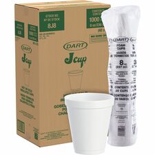 Dart J Cup 8 oz Insulated Foam Cups 8 fl oz - White - Foam - Hot Drink, Cold Drink, Coffee, Cappuccino, Tea, Hot Chocolate, Hot Cider, Juice, Soft Drink - 25/Pack - 40 / Carton