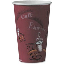 Solo 16 oz Bistro Design Disposable Paper Cups 16 fl oz - Maroon - Polyethylene - Hot Drink, Coffee, Tea, Cocoa - 50/Pack - 20 / Carton