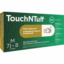 Ansell TouchNTuff Disposable Gloves 5 mil Thickness - Medium Size - White - Powdered, Comfortable - For Laboratory Application, Food - 100/Box - 1 Each