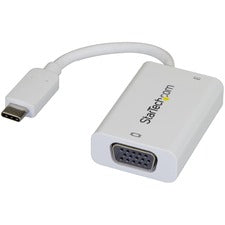 StarTech.com USB-C to VGA Adapter with USB Power Delivery - 60 Watts - White 1 x 24-pin USB Type C - Male - 1 x 15-pin HD-15 - Female, 1 x 24-pin USB Type C Power - Female - White - 1 Each
