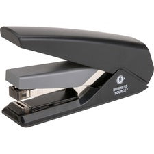 Business Source Full Strip Flat-Clinch Stapler Staples Upto 30 Sheet of 20lb Paper - Holds Upto 210 Staple - Full Strip - Staple Size: 0.25" - Front Loading - Black - 1 Each