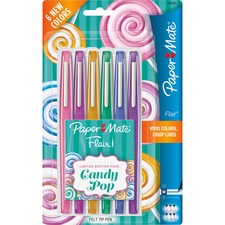 Paper Mate Flair Candy Pop Limited Edition Felt Tip Pen Medium Pen Point - Assorted Ink - Felt Tip - 6 / Pack
