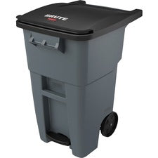 Rubbermaid Commercial Brute 50-gallon Step On Rollout Container Step-on Opening - Rollout Lid - 50 gal Capacity - Manual - Heavy Duty, Wheels, Reinforced, Handle, Easy to Clean - 39.6" Height x 24" Width - High-density Polyethylene (HDPE) - Gray - 1 Each