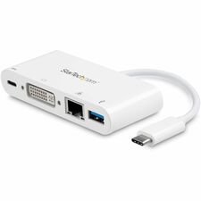 StarTech.com USB-C Multiport Adapter for Laptops - Power Delivery - DVI - GbE - USB 3.0 for Notebook - 60 W - USB Type C - 1 Displays Supported - 1920 x 1200 - 2 x USB Ports - 2 x USB 3.0 - USB Type-A - USB Type-C - Network (RJ-45) - DVI - White - Thunder