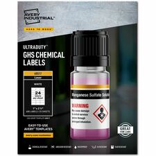 Avery® UltraDuty Chemical Label Waterproof - 1" Width x 2 1/2" Length - Permanent Adhesive - Rectangle - Laser - White - Film - Print-to-the Edge, Permanent Adhesive, Chemical Resistant, Abrasion Resistant, Tear Resistant, Temperature Resistant, Custo