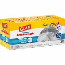 Glad ForceFlex MaxStrength X-Large Kitchen Drawstring Trash Bags Fresh Clean with Febreze Freshness - Large Size - 20 gal Capacity - 32.01" Length x 24.02" Width - Drawstring Closure - Gray - Garbage, Kitchen, Office, Home - 30/Box - 1 Each