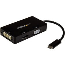 StarTech.com USB-C Multiport Video Adapter - 3-in-1 - 4K 30Hz - Black 1 x 24-Pin USB Type C - Male - 1 x 19-Pin HDMI 1.4 Digital Audio/Video - Female, 1 x 29-Pin DVI-I (Single-Link) Digital Video - Female, 1 x 15-Pin HD-15 VGA - Female - 3840 x 2160 Suppo