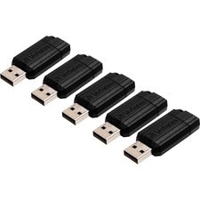 Verbatim PinStripe USB Flash Drives 8 GB - USB 2.0 - Black - 5 / Bundle