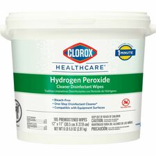 Clorox Healthcare Hydrogen Peroxide Cleaner Disinfectant Wipes 11" Length x 12" Width - Recommended For: Soap Scum Remover - Pre-moistened, Disinfectant, Deodorize, Anti-bacterial - White - 185/Tub - 1 Each
