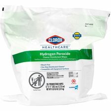 Clorox Healthcare Clorox Healthcare Hydrogen Peroxide Cleaner Disinfectant Wipes Bucket Refill 11" Length x 12" Width - Recommended For: Soap Scum Remover - Pre-moistened, Disinfectant, Deodorize, Anti-bacterial - White - 185/Pack - 1 Each