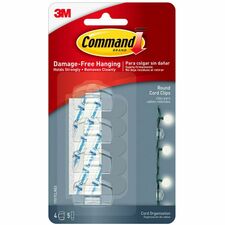 Command Round Cord Clips with Clear Strips Cord Clip - Clear - 4 / Pack