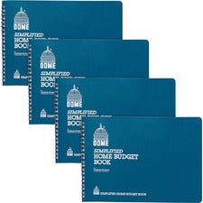 Dome Simplified Home Budget Book 64 Sheet(s) - Wire Bound - 10.50" x 7.50" Sheet Size - White - White Sheet(s) - Blue Cover - Recycled - 4 / Bundle