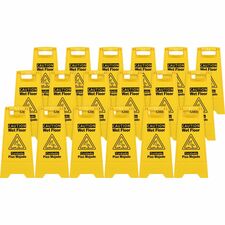 Genuine Joe Universal Graphic Wet Floor Sign Print/Message "Wet Floor" - Foldable - Yellow - 3 / Bundle