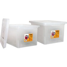 Lorell Stacking File Boxes External Dimensions: 14.2" Width x 18" Depth x 10.8" Height - Media Size Supported: Letter, Legal - Interlocking Closure - Stackable - Plastic - Clear - For File - 2 / Bundle