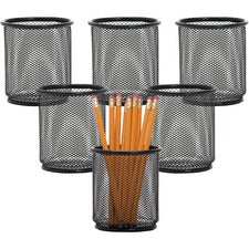 Lorell Mesh Wire Pencil Cup Holders 3.5" Height x 3.9" Width - Steel - Black - 6 / Box