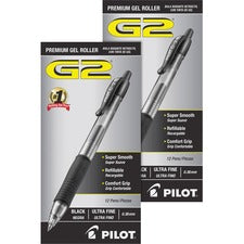Pilot G2 Premium Gel Roller Retractable Pens 0.38 mm Ultra Fine Pen Point - Refillable - Retractable - Black Ink - Gel-based - Clear Barrel - 1 Dozen/Box - 2 / Bundle