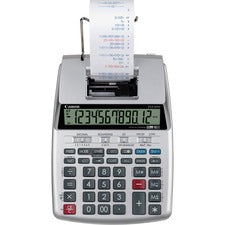 Canon P23-DHV-3 12-digit Printing Calculator Clock, Calendar, Decimal Point Selector Switch, Sign Change - 2.2" Height x 6.4" Width x 9.1" Length - Silver - 1 Each