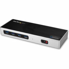 StarTech.com Dual-4K Docking Station with 6 x USB 3.0 Ports for Notebook - 40 W - USB Type C - 2 Displays Supported - 4K - 3840 x 2160, 4096 x 2160 - 6 x USB 3.0 - USB Type-C - Network (RJ-45) - HDMI - DisplayPort - Black, Silver - Audio Line Out - Microp