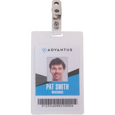 Advantus Strap Clip Self-laminating Badge Holders Support 2.25" x 3.50" Media - Vertical - 4.3" Width x 2.6" Depth - Clear - 25 / Pack