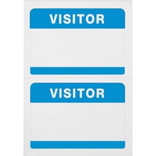 Advantus Self-Adhesive Visitor Badges Visitor - 2 1/4" Height x 3 1/2" Width - Removable Adhesive - Rectangle - White, Blue - 100 / Box
