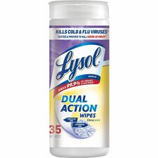 Lysol Dual Action Wipes For Multi Surface - Citrus Scent - Recommended For: Stain Remover - White/Purple - 35/Tub - 1 Each