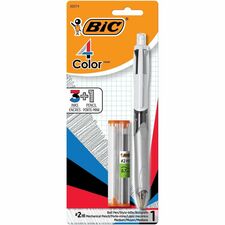 BIC 4-Color 3+1 Ball Pen and Pencil, Assorted Inks 2HB Pencil Grade - 0.7 mm Lead Size - Assorted Ink - Assorted Lead - Retractable - 1 / Pack