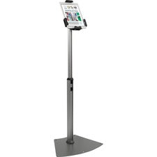 Kantek Adjustable Floor-Mount Tablet Kiosk Stand with Security Locking System Up to 10.10" Screen Support - 46.50" Height x 17.40" Width - Floor - Steel - Black, Silver - Locking System