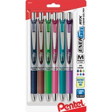 Pentel Liquid Steel Tip Gel Pens 0.7 mm Medium Pen Point - Refillable - Retractable - Navy Blue, Lime Green, Brown, Pink, Violet, Turquoise Ink - Liquid Gel Ink - Navy Blue, Brown, Lime Green, Pink, Violet, Turquoise Barrel - Stainless Steel Tip - 6 / Pac