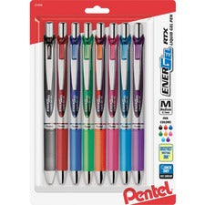 Pentel Liquid Steel Tip Gel Pens 0.7 mm Medium Pen Point - Refillable - Retractable - Assorted Ink - Gel-based - Stainless Steel Tip - 8 / Pack