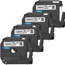 P-touch P-touch Nonlaminated M Series Tape Cartridge 1/2" Width - Direct Thermal - White - Non-laminated, Self-adhesive - 4 / Bundle