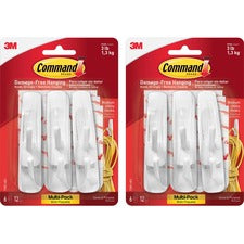 Command Medium Utility Hooks with Adhesive Strips 3 lb (1.36 kg) Capacity - for Paint, Wood, Tile - White - 6/Pack - 2 / Bag