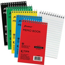 Ampad Topbound Memo Notebooks 50 Sheets - Wire Bound - 3" x 5" Sheet Size - White Paper - Assorted Pressboard Cover - Rigid, Mediumweight - Recycled - 5 / Bundle