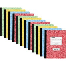 TOPS Wide Ruled Composition Books 100 Sheets - 200 Pages - Sewn - Wide Ruled Front Ruling - Ruled Red Margin - 7 1/2" x 9 3/4" Sheet Size - White Paper - Assorted Marble Hardboard Cover - 12 / Carton