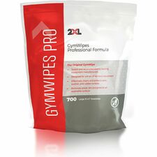 2XL GymWipes Professional Towelettes Bucket Refill 8" Length x 6" Width - Bleach-free, Non-alcohol, Hygienic, Disinfectant, Phenol-free, Quick Drying - White - 700/Pack - 4 / Carton