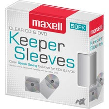 Maxell CD/DVD Keeper Sleeves - Clear (50 Pack) Sleeve - Plastic - Clear