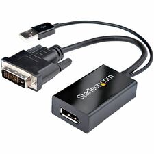 StarTech.com DVI to DisplayPort Adapter with USB Power - 1920 x 1200 1 x 20-pin DisplayPort 1.2 Digital Audio/Video - Female - 1 x Powered USB Type A - Male, 1 x 25-pin DVI-D (Single-Link) Digital Video - Male - Black - 1 Each