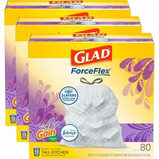 Glad ForceFlex Tall Kitchen Drawstring Trash Bags Gain Lavender with Febreze Freshness - 13 gal Capacity - 27.36" Length x 24.02" Width x 0.78 mil (20 Micron) Thickness - Drawstring Closure - White - Garbage, Office, Kitchen - 80/Box - 3 / Carton