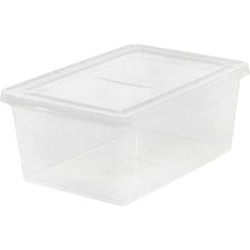 IRIS 17-quart Storage Box External Dimensions: 17.5" Length x 12" Width x 17.5" Depth x 7" Height - 4.25 gal - Snap-in Lid Closure - Stackable - Plastic - Clear - For Scissors, Notebook, Office Supplies, Sweater, Purse, Towel, Stapler - 1 Each