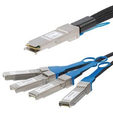 StarTech.com Twinaxial Network Cable 3.28 ft Twinaxial Network Cable for Network Device, Server, Switch, Transceiver, Router - First End: 1 x QSFP+ Network - Male - Second End: 4 x SFP+ Network - Male - 40 Gbit/s - 30 AWG - Black - 1 Each