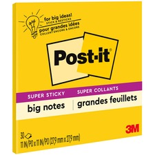 Post-it® Super Sticky Big Notes 10 63/64" Flag/Note Width x 10 63/64" Flag/Note Length - Square - 30 Sheets per Pad - Canary Yellow - 1 Each