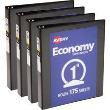 Avery® Economy View Binder 1" Binder Capacity - Letter - 8 1/2" x 11" Sheet Size - 175 Sheet Capacity - 3 Ring(s) - Fastener(s): Round Ring - Pocket(s): 2, Internal - Vinyl, Chipboard - Black - 15.84 oz - Gap-free Ring, Exposed Rivet, Non Locking Mech