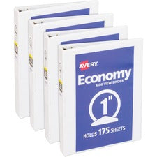 Avery® Economy View Binder 1" Binder Capacity - Statement - 5 1/2" x 8 1/2" Sheet Size - 175 Sheet Capacity - 3 Ring(s) - Fastener(s): Round Ring - Pocket(s): 2, Internal - Vinyl, Chipboard - White - Sturdy, Exposed Rivet, Non Locking Mechanism, Clear