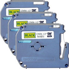 P-touch P-touch Nonlaminated M Series Tape Cartridge 1/2" Width - Rectangle - Black, Gold - 3 / Bundle