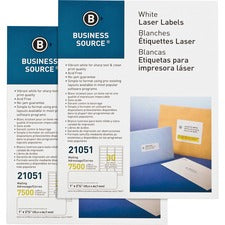 Business Source Bright White Premium-quality Address Labels 1" Width x 2 5/8" Length - Permanent Adhesive - Rectangle - Laser, Inkjet - White - Jam-free - 30 / Sheet - 250 Total Sheets - 7500/Pack - 2 / Carton